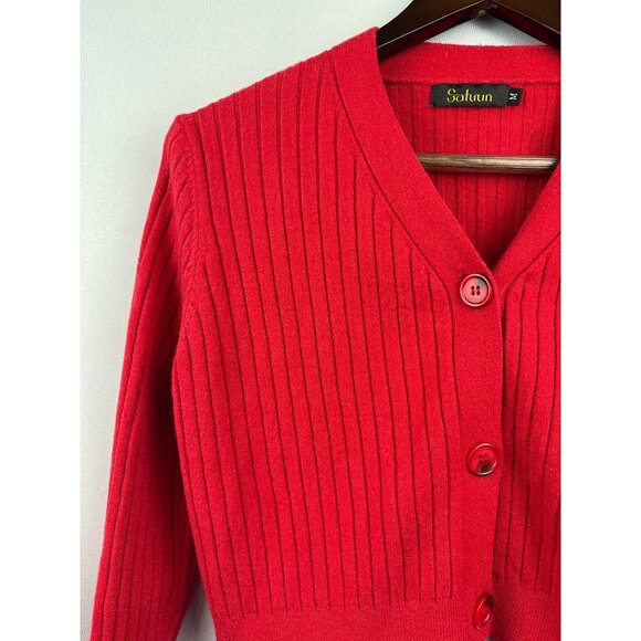 Women’s Saturun Medium Bright Red Cropped Cardigan - Picture 2 of 4